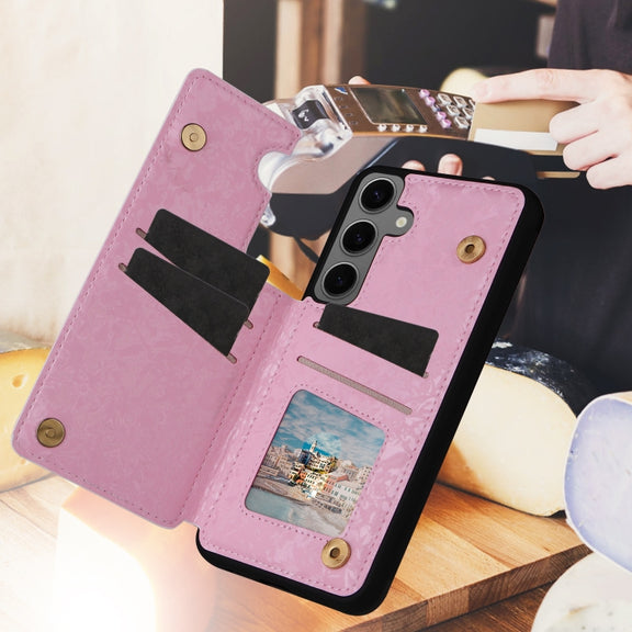 For Samsung Galaxy S25+ 5G Printed Double Buckle RFID Anti-theft Phone Case(Pastoral Rose)