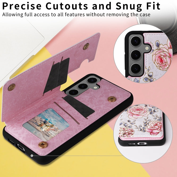 For Samsung Galaxy S25+ 5G Printed Double Buckle RFID Anti-theft Phone Case(Pastoral Rose)
