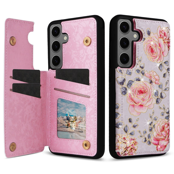 For Samsung Galaxy S25+ 5G Printed Double Buckle RFID Anti-theft Phone Case(Pastoral Rose)