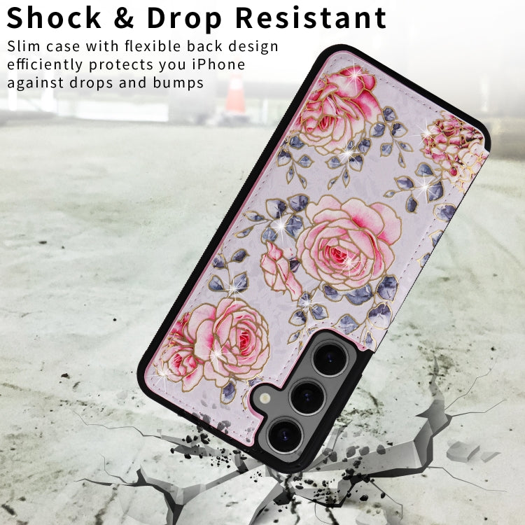 For Samsung Galaxy S25+ 5G Printed Double Buckle RFID Anti-theft Phone Case(Pastoral Rose)
