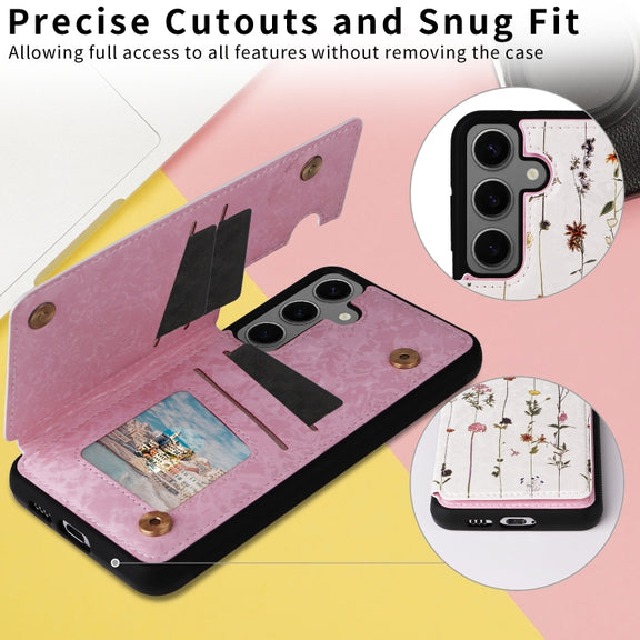 For Samsung Galaxy S25+ 5G Printed Double Buckle RFID Anti-theft Phone Case(Dried Flower World)