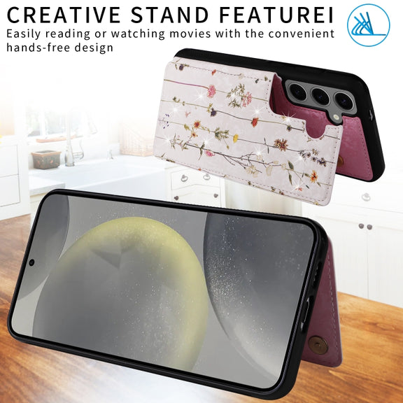 For Samsung Galaxy S25+ 5G Printed Double Buckle RFID Anti-theft Phone Case(Dried Flower World)