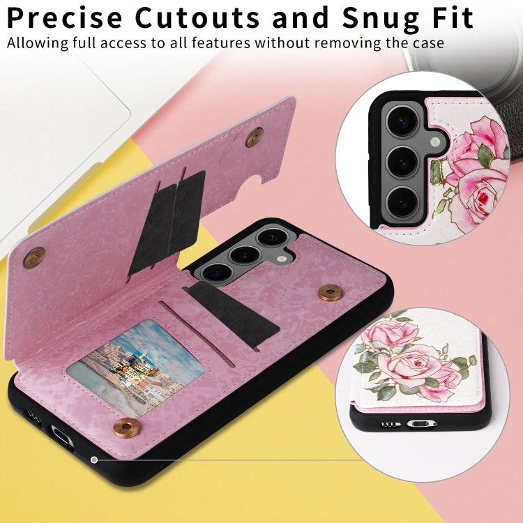 For Samsung Galaxy S25+ 5G Printed Double Buckle RFID Anti-theft Phone Case(Rose)
