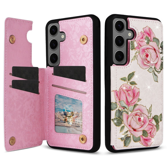 For Samsung Galaxy S25+ 5G Printed Double Buckle RFID Anti-theft Phone Case(Rose)