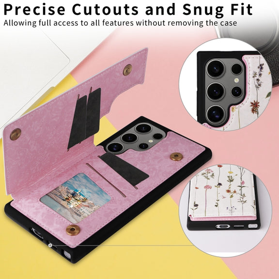 For Samsung Galaxy S25 Ultra 5G Printed Double Buckle RFID Anti-theft Phone Case(Dried Flower World)