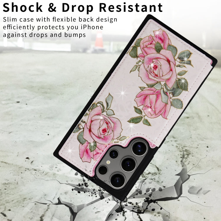 For Samsung Galaxy S25 Ultra 5G Printed Double Buckle RFID Anti-theft Phone Case(Rose)