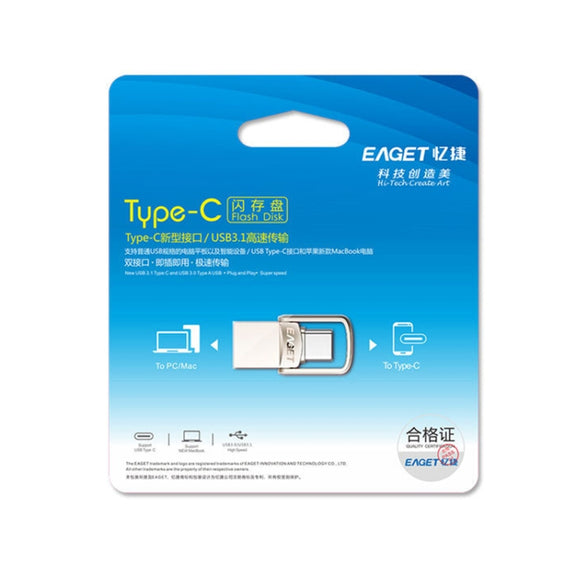 EAGET 32G USB 3.1 + Type-C / USB-C Interface Metal Twister Flash U Disk, with Micro USB OTG Adapter