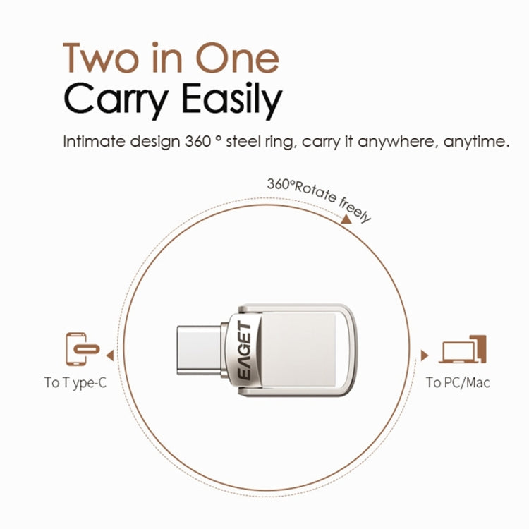 EAGET 32G USB 3.1 + Type-C / USB-C Interface Metal Twister Flash U Disk, with Micro USB OTG Adapter