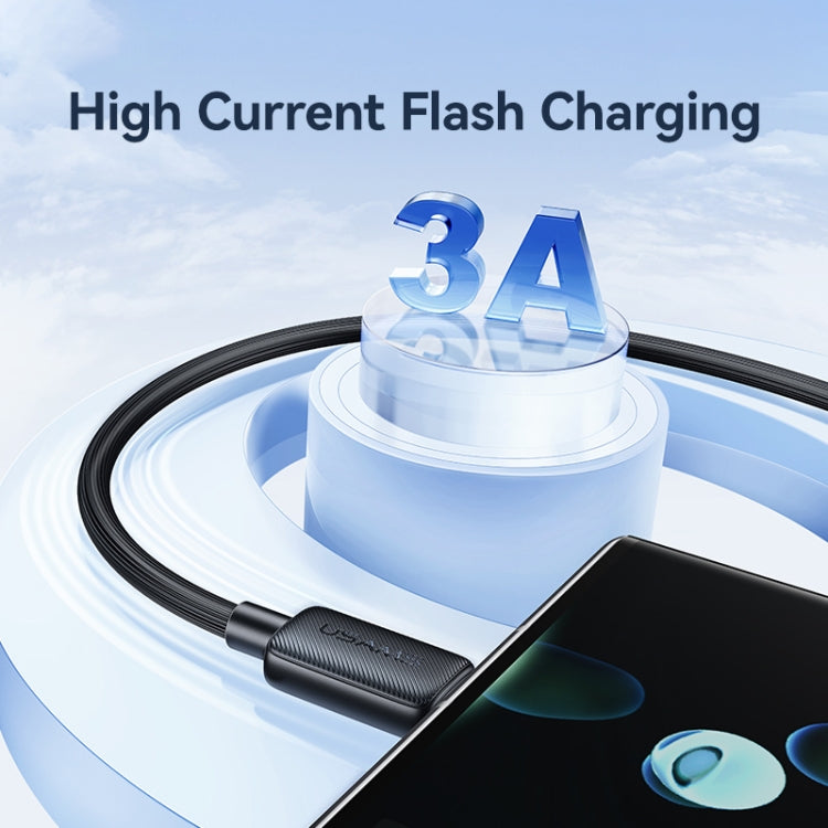 USAMS US-SJ693 USB to USB-C / Type-C 3A Striped Fast Charge Data Cable, Length:2m(Black) - free shipping - PMc TechLife - Order now!