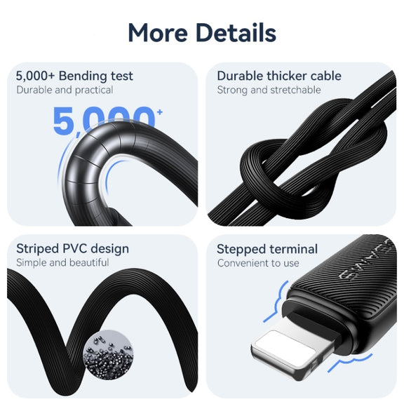 USAMS US-SJ689 USB to 8 Pin 2.4A Striped Fast Charge Data Cable, Length:1m(White)