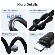 USAMS US-SJ694 USB to 8 Pin 2.4A Striped Fast Charge Data Cable, Length:2m(White)