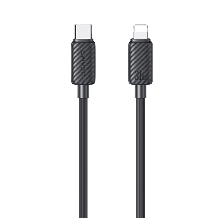 USAMS US-SJ692 USB-C / Type-C to 8 Pin 30W Striped Fast Charge Data Cable, Length:1m(Black) - free shipping - PMC Jewellery - Order now!
