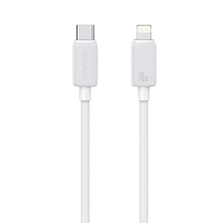 USAMS US-SJ697 USB-C / Type-C to 8 Pin 30W Striped Fast Charge Data Cable, Length:2m(White) - free shipping - PMC Jewellery - Order now!