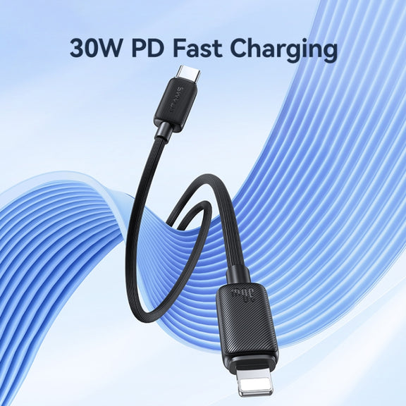 USAMS US-SJ702 USB-C / Type-C to 8 Pin 30W Striped Fast Charge Data Cable, Length:3m(White)
