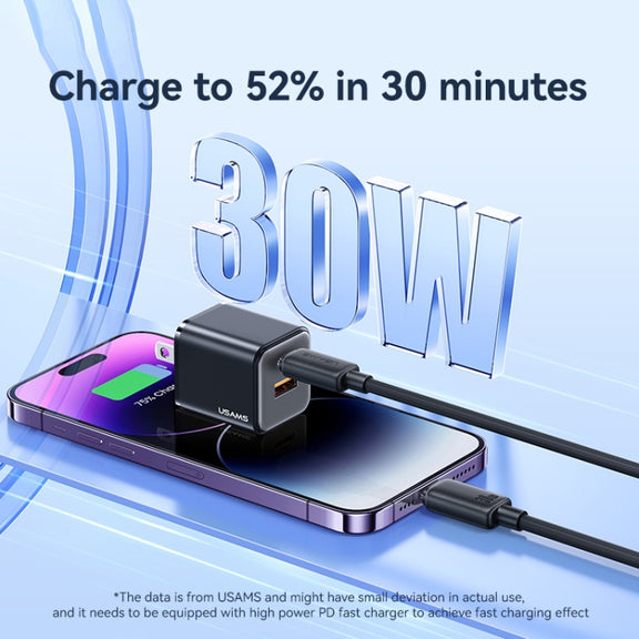 USAMS US-SJ697 USB-C / Type-C to 8 Pin 30W Striped Fast Charge Data Cable, Length:2m(Blue)
