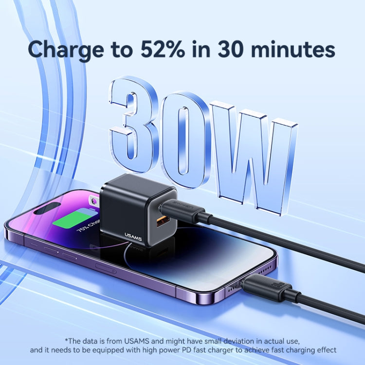 USAMS US-SJ697 USB-C / Type-C to 8 Pin 30W Striped Fast Charge Data Cable, Length:2m(Blue)
