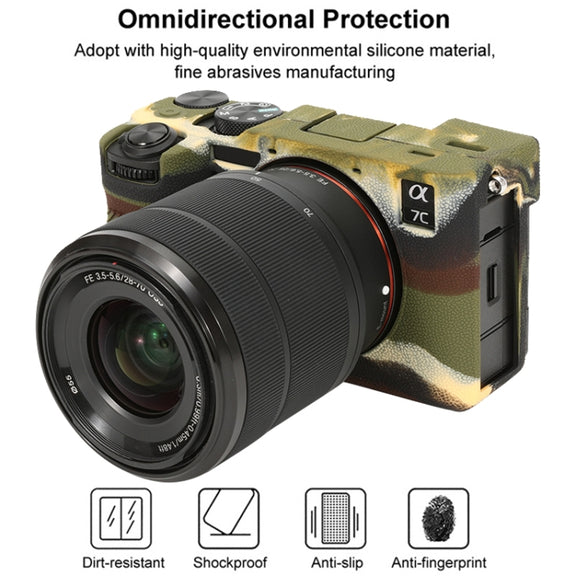 For Sony ILCE-7CM2 / A7C II / A7CR Litchi Texture Soft Silicone Protective Case(Camouflage)