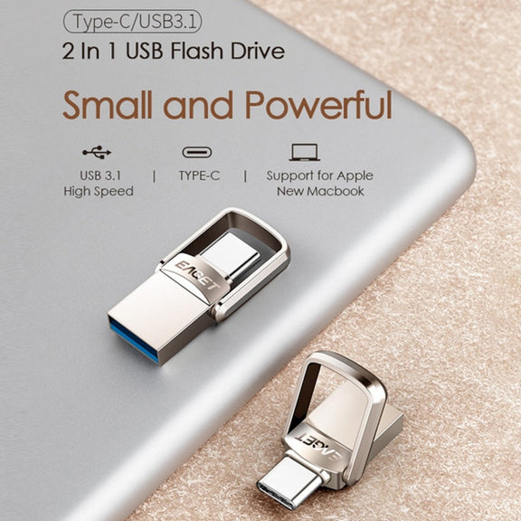 EAGET 64G USB 3.1 + USB-C Interface Metal Twister Flash U Disk, with Micro USB Adapter & Lanyard