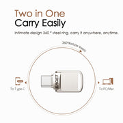 EAGET 32G USB 3.1 + USB-C Interface Metal Twister Flash U Disk, with Micro USB Adapter & Lanyard