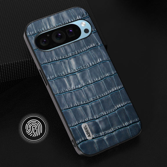 For Google Pixel 9 ABEEL Crocodile Texture Genuine Leather Phone Case(Blue)