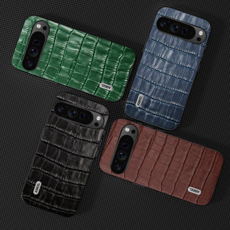 For Google Pixel 9 Pro ABEEL Crocodile Texture Genuine Leather Phone Case(Green)