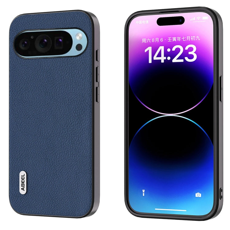 For Google Pixel 9 ABEEL Genuine Leather + PC Litchi Texture Phone Case(Blue) - Google Cases by PMC TechLife | Online Shopping South Africa | PMC TechLife | Buy Now Pay Later Mobicred