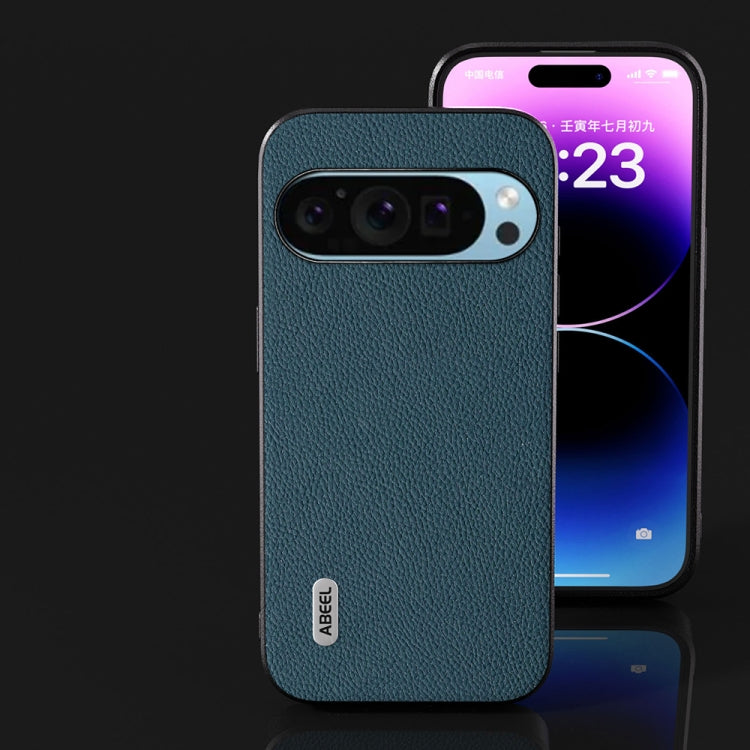 For Google Pixel 9 ABEEL Genuine Leather + PC Litchi Texture Phone Case(Green)