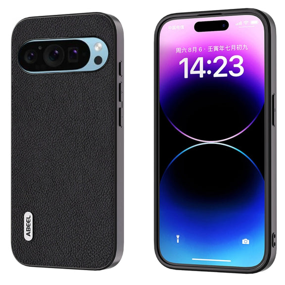 For Google Pixel 9 ABEEL Genuine Leather + PC Litchi Texture Phone Case(Black)