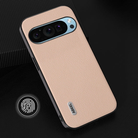 For Google Pixel 9 Pro ABEEL Genuine Leather + PC Litchi Texture Phone Case(Pink Gold)