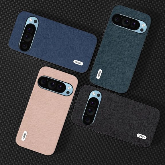 For Google Pixel 9 Pro ABEEL Genuine Leather + PC Litchi Texture Phone Case(Black)