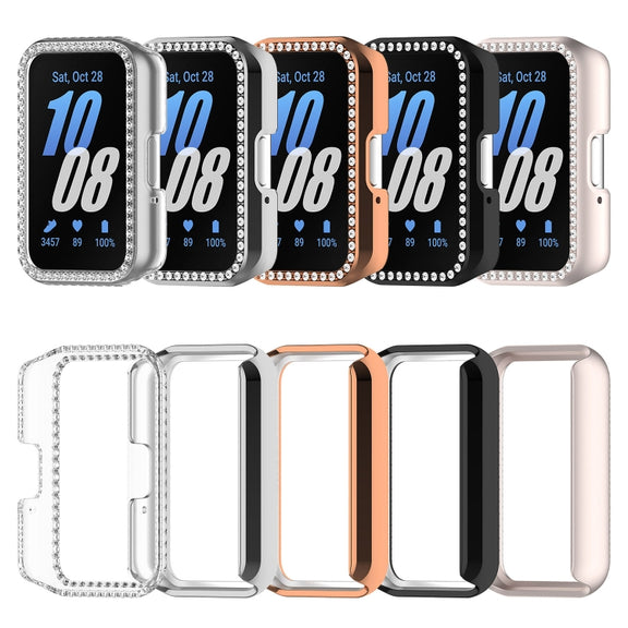 For Samsung Galaxy Fit 3 Diamond Half Pack Hollow PC Watch Protective Case(Silver)