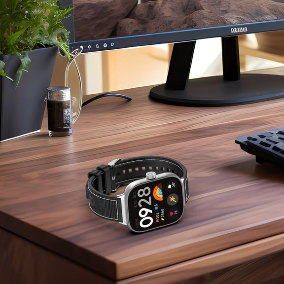For Xiaomi Mi Band 8 Pro / Redmi Watch 4 Ordinary Buckle Hybrid Nylon Braid Silicone Watch Band(Midnight Blue)