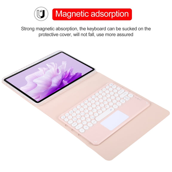 For Huawei MatePad Air 11.5 Round Button Bluetooth Keyboard Rotatable Holder Leather Case with Touchpad(Rose Gold)