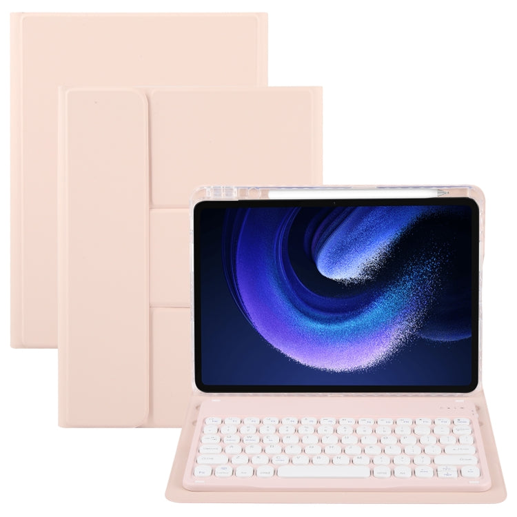 For Xiaomi Pad 6 Round Button Bluetooth Keyboard Rotatable Holder Leather Case(Rose Gold) - Others Keyboard by PMC TechLife | Online Shopping South Africa | PMC TechLife
