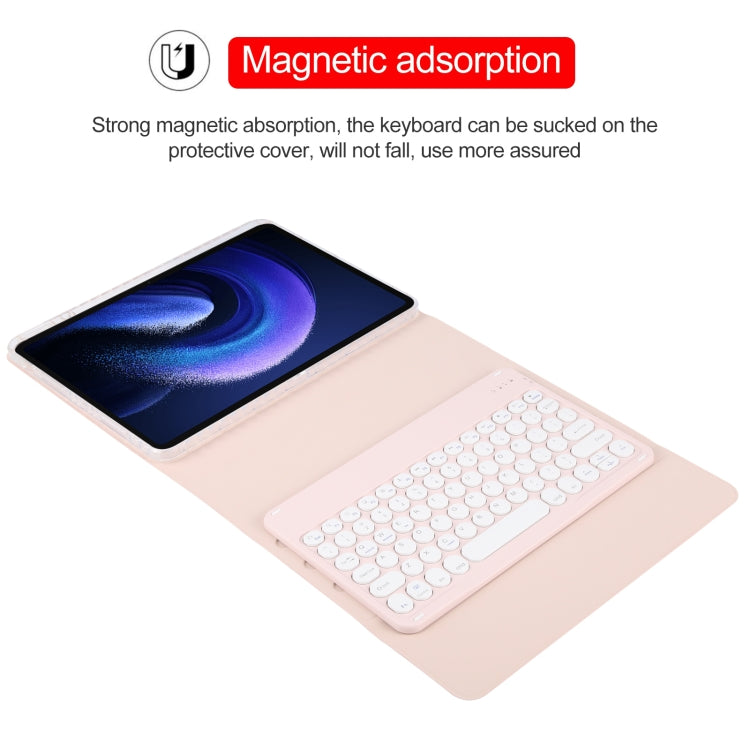 For Xiaomi Pad 6 Round Button Bluetooth Keyboard Rotatable Holder Leather Case(Rose Gold)