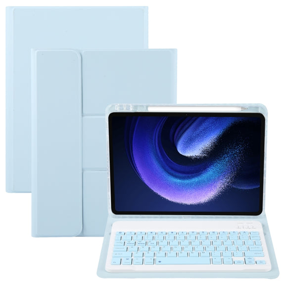 For Xiaomi Pad 6 Square Button Bluetooth Keyboard Rotatable Holder Leather Case(Sky Blue)