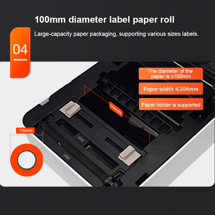 ZJ-9250 100x150mm USB Bluetooth Thermal Label Printer, Plug:EU Plug(White)