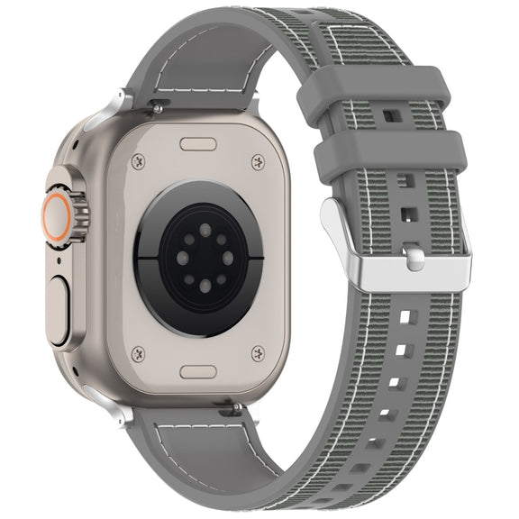 For Apple Watch SE 2023 44mm Ordinary Buckle Hybrid Nylon Braid Silicone Watch Band(Grey)
