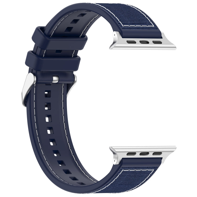 For Apple Watch Series 9 41mm Ordinary Buckle Hybrid Nylon Braid Silicone Watch Band(Midnight Blue) - Watch Bands by PMC TechLife | Online Shopping South Africa | PMC TechLife