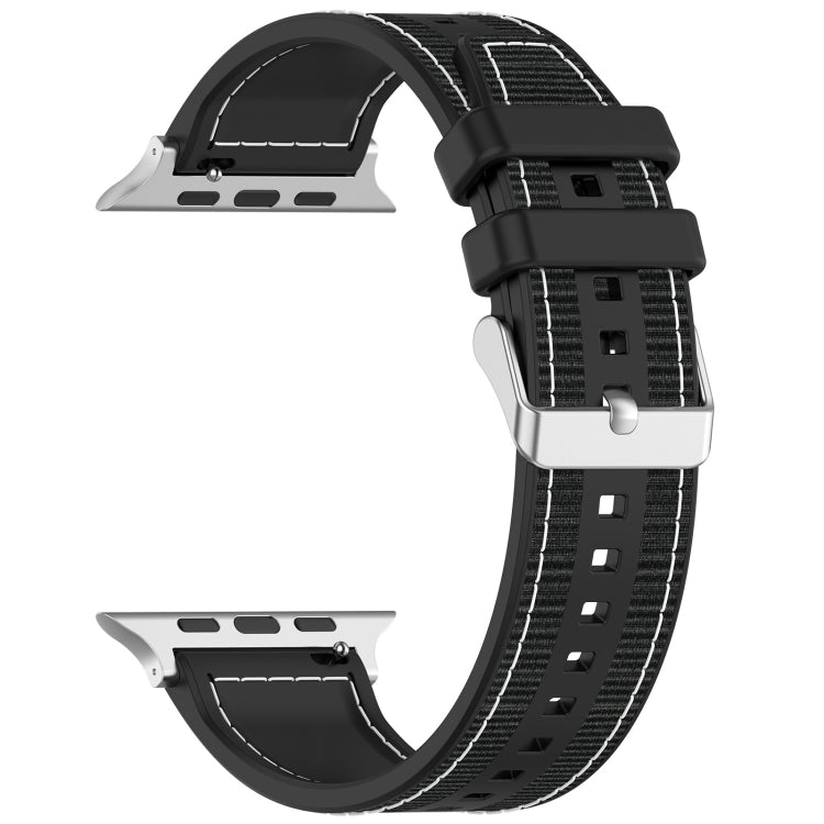 For Apple Watch Series 7 41mm Ordinary Buckle Hybrid Nylon Braid Silicone Watch Band(Black) - free shipping - PMC TechLife - Order now!