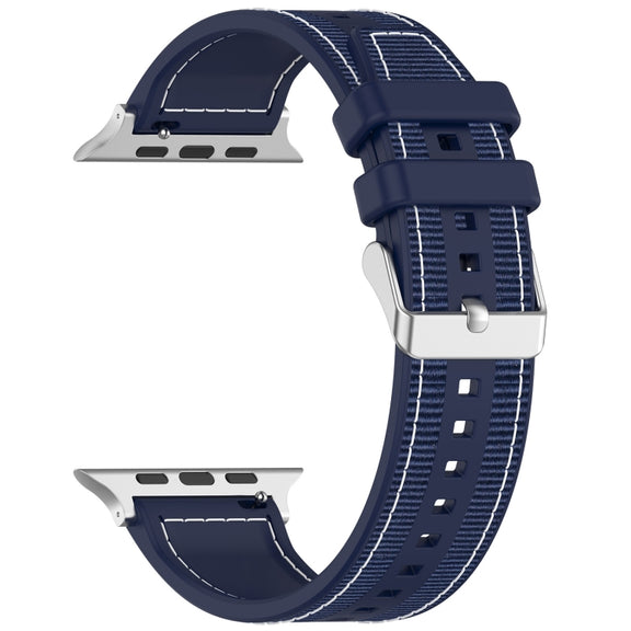 For Apple Watch Series 7 45mm Ordinary Buckle Hybrid Nylon Braid Silicone Watch Band(Midnight Blue)
