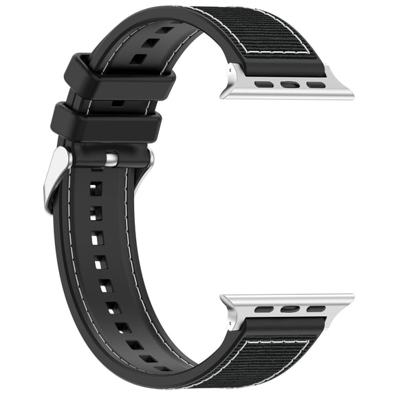 For Apple Watch SE 44mm Ordinary Buckle Hybrid Nylon Braid Silicone Watch Band(Black)