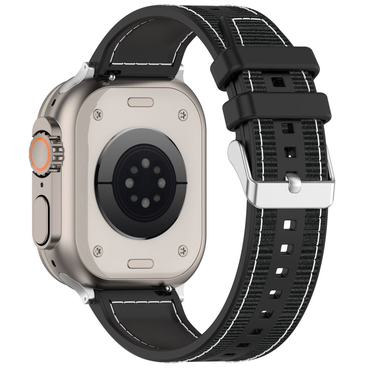 For Apple Watch Series 5 44mm Ordinary Buckle Hybrid Nylon Braid Silicone Watch Band(Black) - free shipping - PMC Jewellery - Order now!