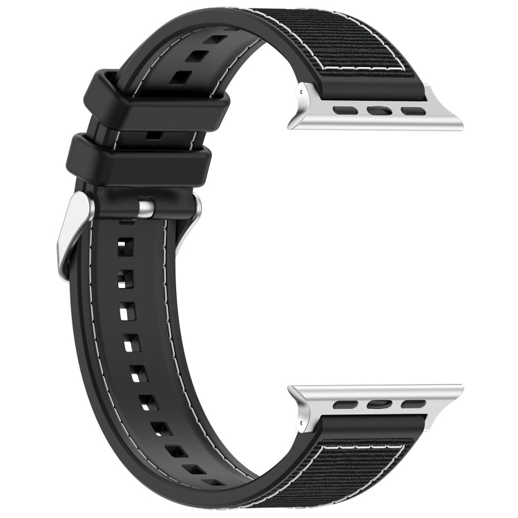 For Apple Watch 42mm Ordinary Buckle Hybrid Nylon Braid Silicone Watch Band(Black)