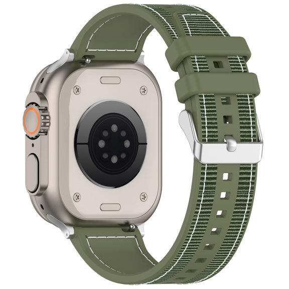 For Apple Watch 42mm Ordinary Buckle Hybrid Nylon Braid Silicone Watch Band(Green)