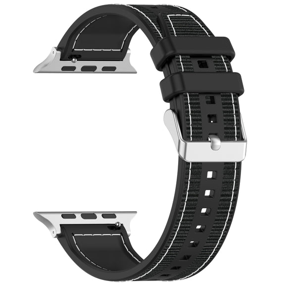 For Apple Watch 38mm Ordinary Buckle Hybrid Nylon Braid Silicone Watch Band(Black)