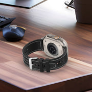 For Apple Watch 38mm Ordinary Buckle Hybrid Nylon Braid Silicone Watch Band(Midnight Blue)
