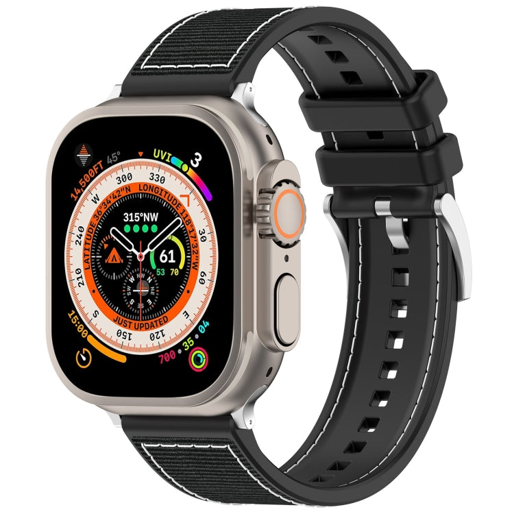 For Apple Watch SE 2023 44mm Official Buckle Hybrid Nylon Braid Silicone Watch Band(Black) - Watch Bands by PMC TechLife | Online Shopping South Africa | PMC TechLife | Buy Now Pay Later Mobicred