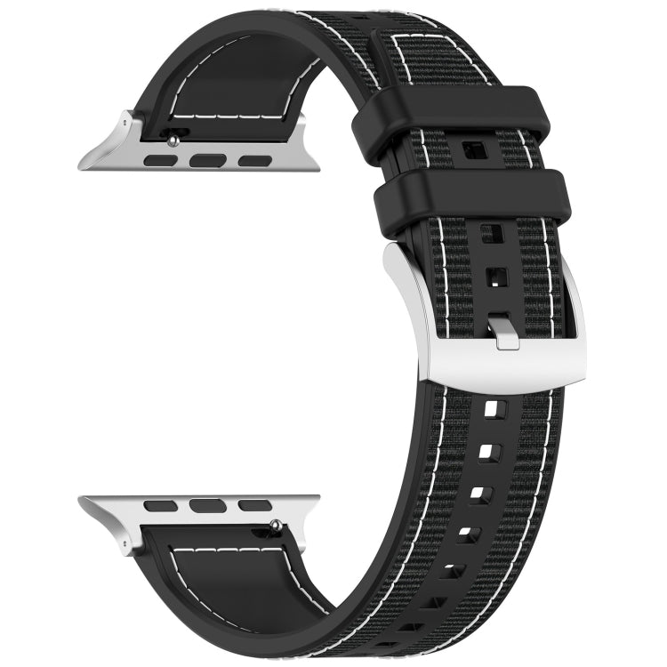 For Apple Watch SE 2023 44mm Official Buckle Hybrid Nylon Braid Silicone Watch Band(Black) - Watch Bands by PMC TechLife | Online Shopping South Africa | PMC TechLife | Buy Now Pay Later Mobicred