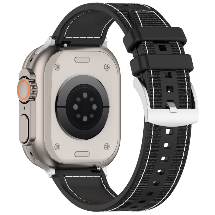 For Apple Watch SE 44mm Official Buckle Hybrid Nylon Braid Silicone Watch Band(Black)